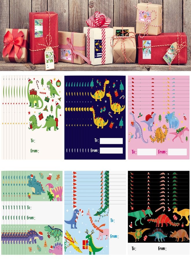 Yexiya 120 Pcs Dinosaur Christmas Gift Name Tags Stickers Self-Adhesive to from Wrap Tags 1.5 x 2.5 Inch Gift Labels Stickers for Xmas Present Wrapping Packages Decoration - Image 1